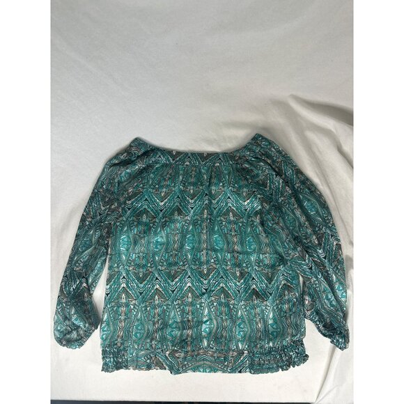 Dressbarn Womens Top Medium Geometric Print Boho Long Sleeve Blouse Wearable Art - Picture 5 of 5